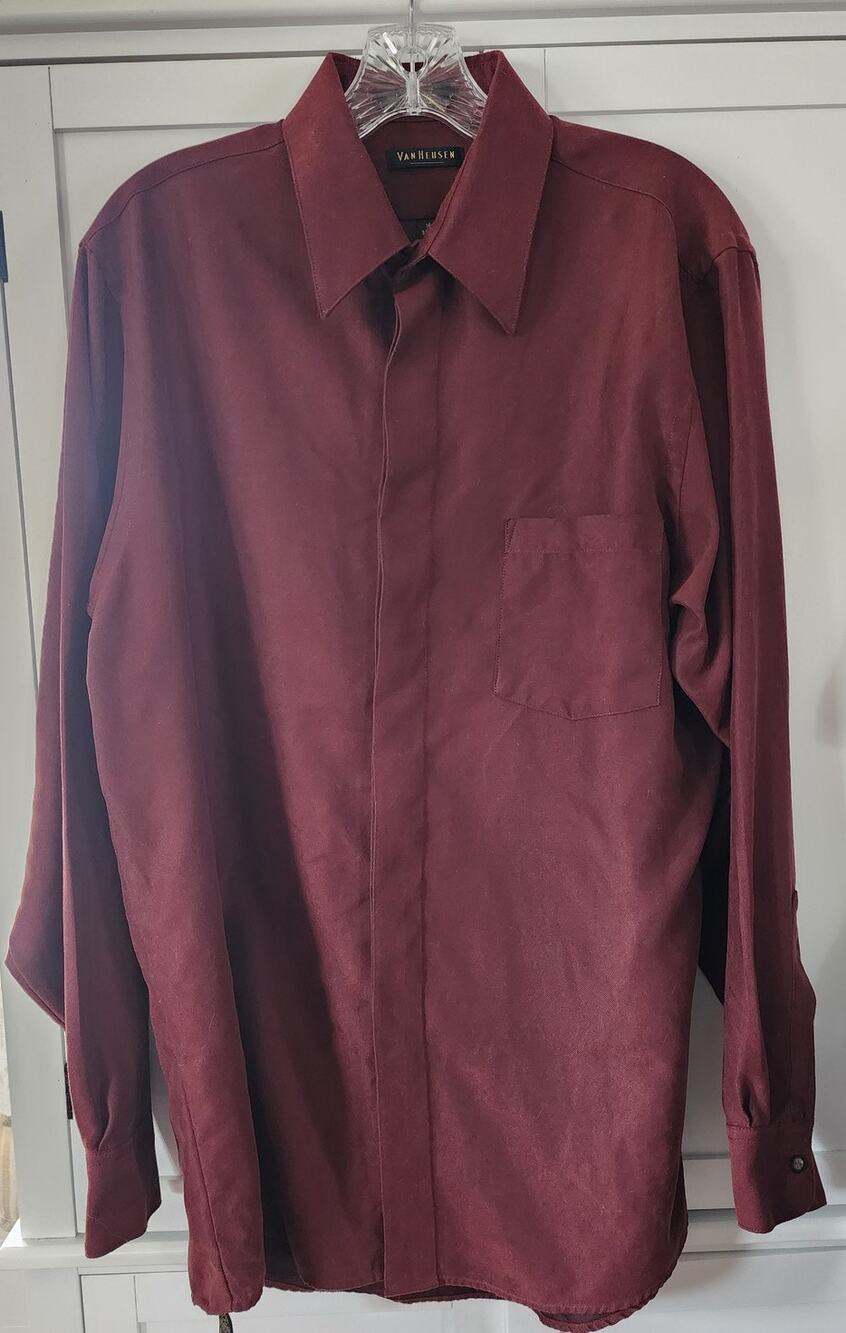 Van Heusen Men's Long Sleeve Button Down Microfiber Shirt 16  34/35
